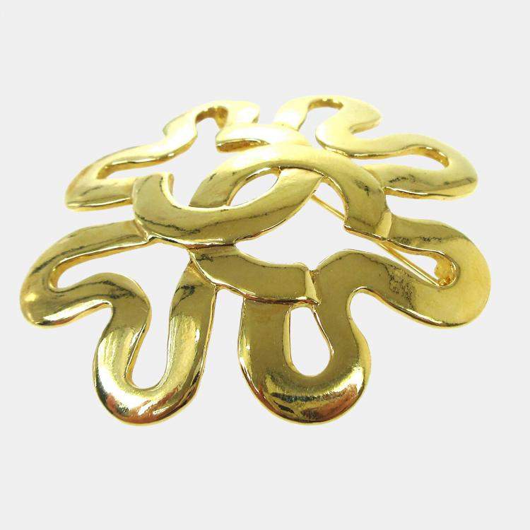 Pre Owned Chanel Flower Brooch Pin Gold