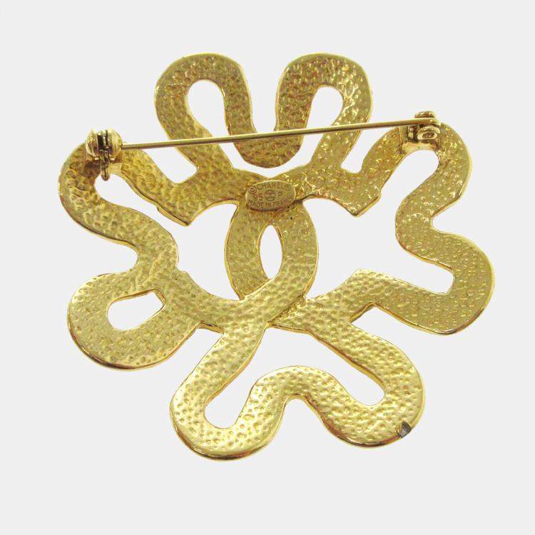 Pre Owned Chanel Flower Brooch Pin Gold