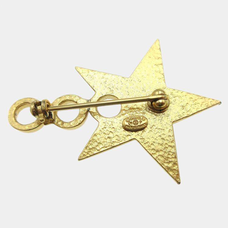 Pre Owned Chanel Star Brooch Pin Black