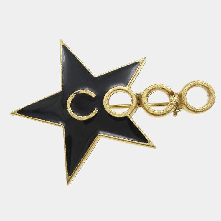 Pre Owned Chanel Star Brooch Pin Black