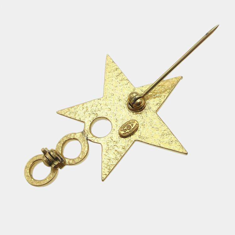 Pre Owned Chanel Star Brooch Pin Black