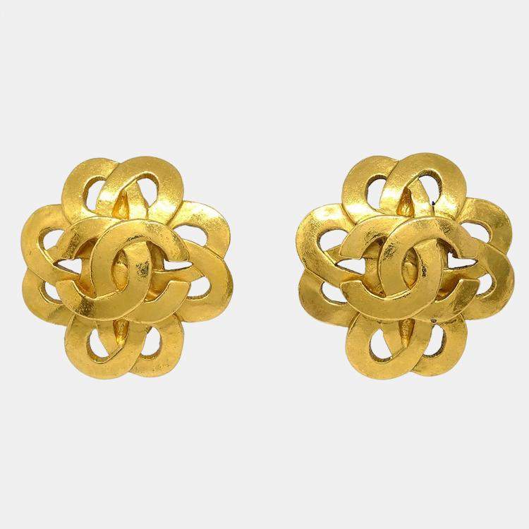 Pre Owned Chanel Flower Earrings Clip-On Gold