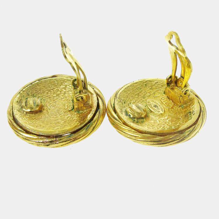 Pre Owned Chanel Button Earrings Clip-On Gold 93P