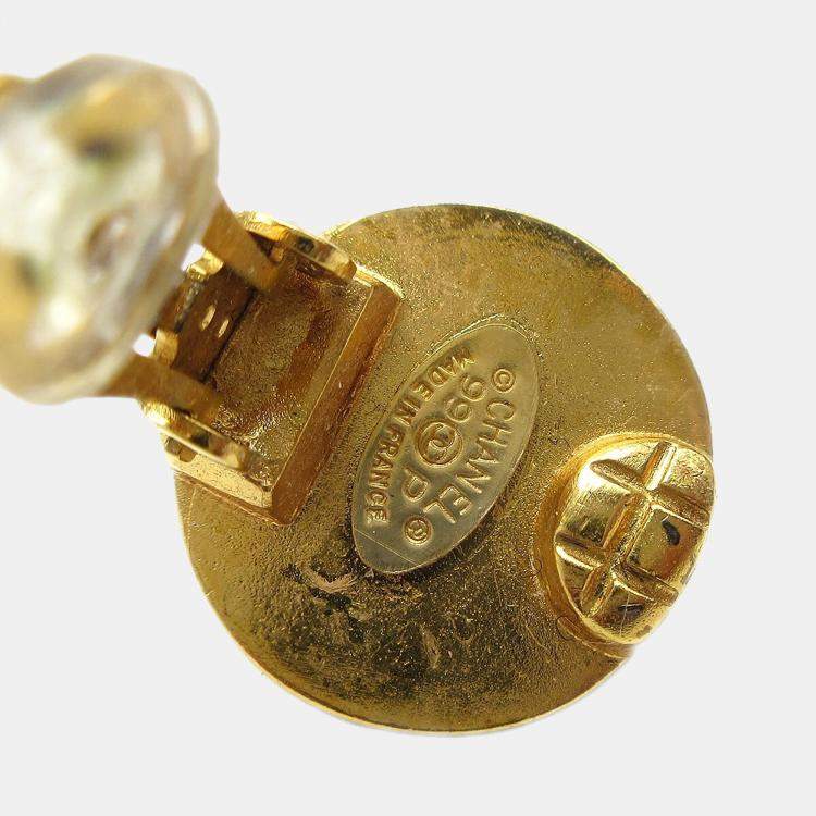 Pre Owned Chanel Button Earrings Clip-On Gold