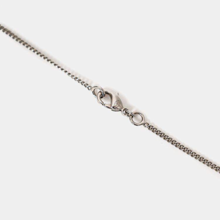 Pre Owned Chanel Silver Tone Faux Pearl CC Drop Pendant Necklace