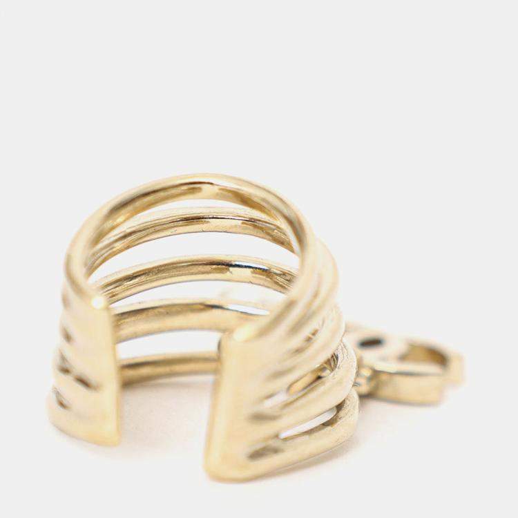 Pre Owned Chanel Gold Tone Pearl CC Logo Dangle Drop Ear Cuff