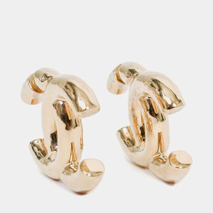 Pre Owned Chanel 2022 Champagne Gold Toned Maxi CC Earrings