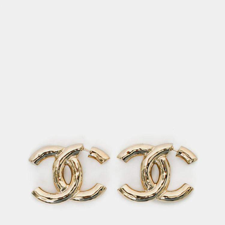 Pre Owned Chanel 2022 Champagne Gold Toned Maxi CC Earrings