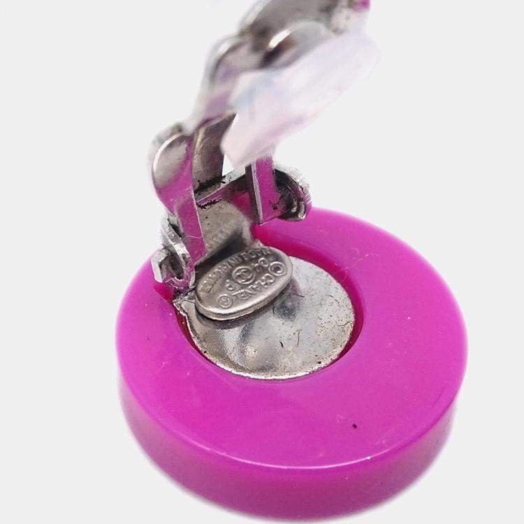 Pre Owned Chanel Button Earrings Clip-On Pink