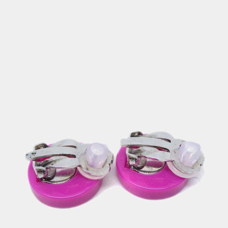 Pre Owned Chanel Button Earrings Clip-On Pink