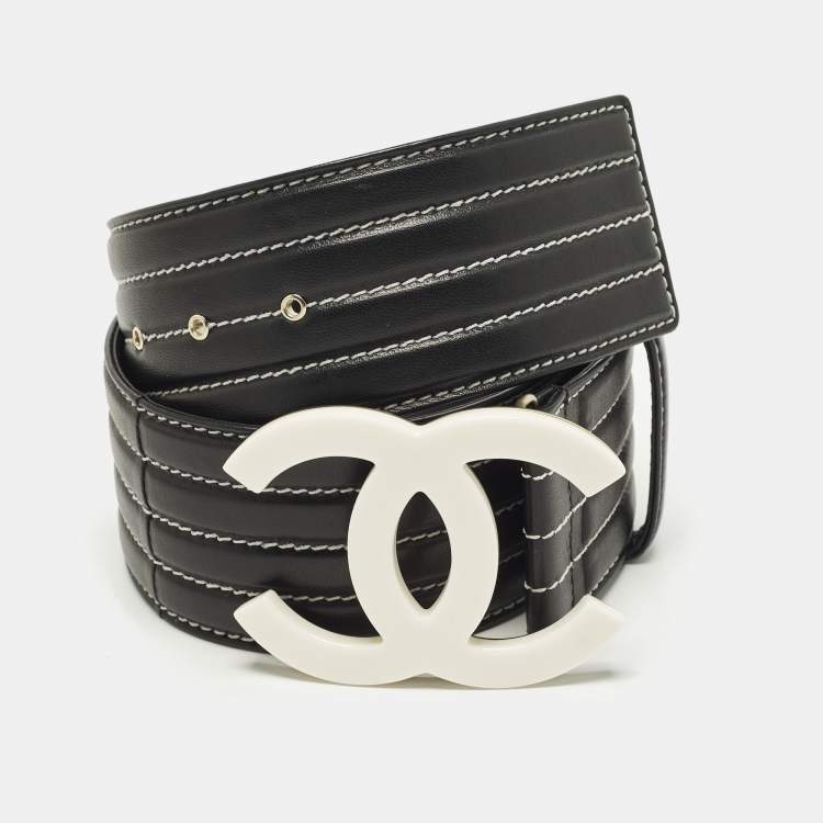 Pre Owned Chanel CC 75 CM Waist Belt Black Quilted Leather 