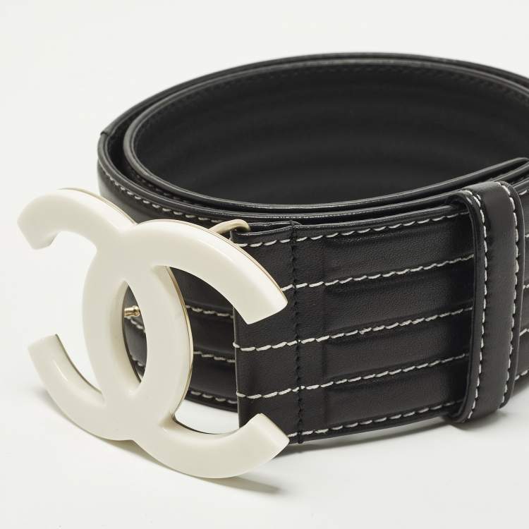 Pre Owned Chanel CC 75 CM Waist Belt Black Quilted Leather 