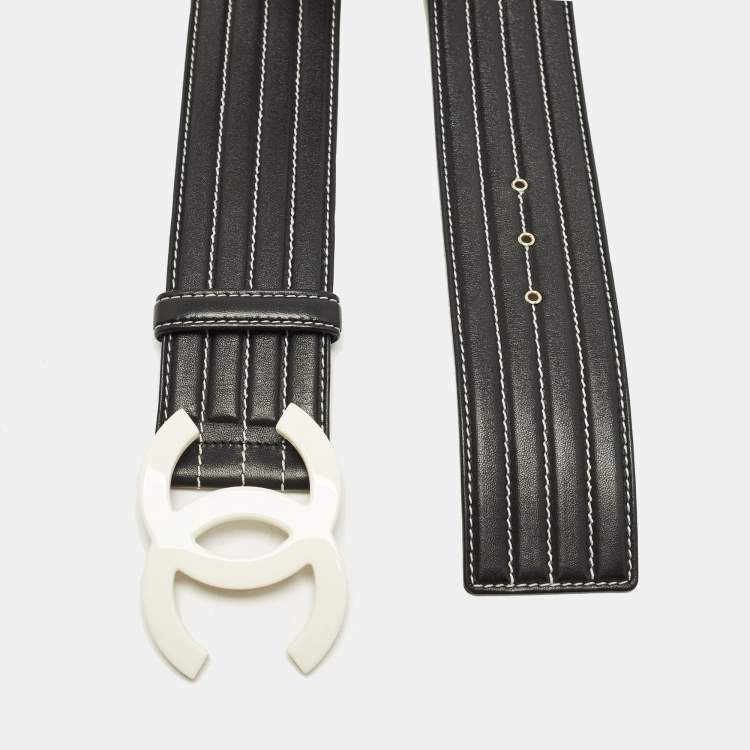 Pre Owned Chanel CC 75 CM Waist Belt Black Quilted Leather 