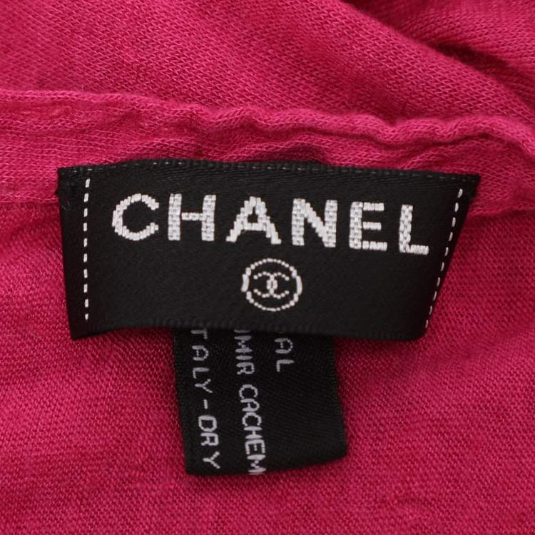 Pre Owned Chanel Pink CC Embroidered Cashmere and Modal Knit Scarf