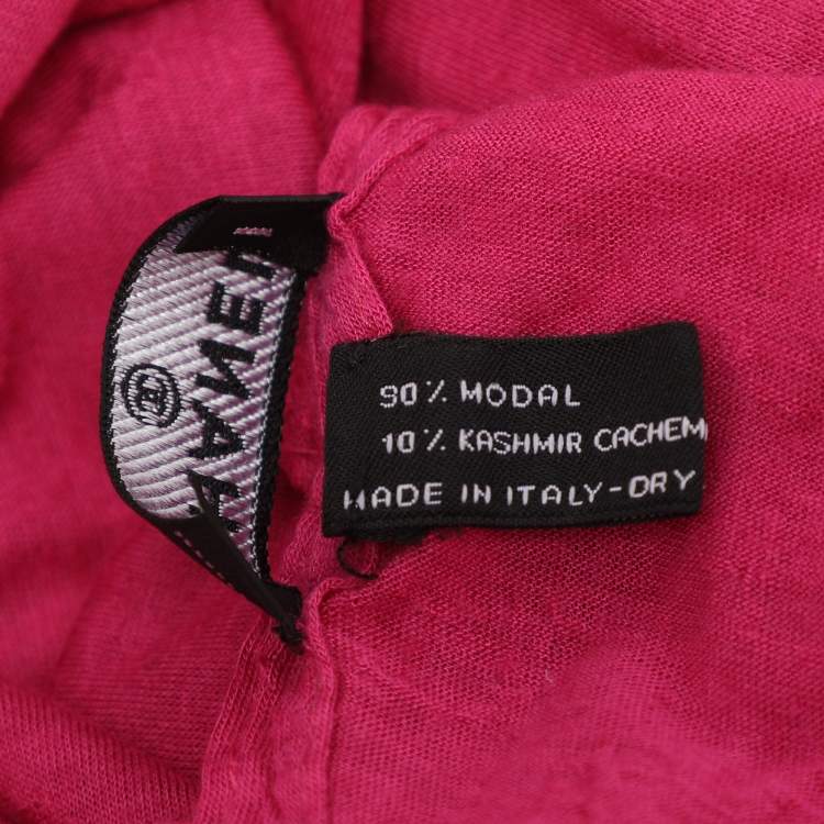 Pre Owned Chanel Pink CC Embroidered Cashmere and Modal Knit Scarf