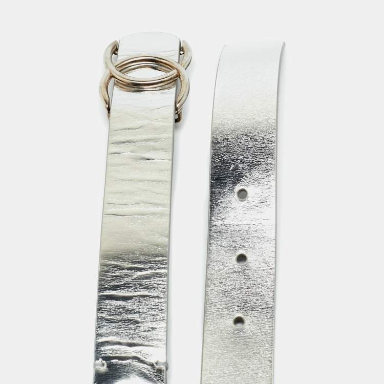 Pre Owned Chanel CC 85 CM Buckle Belt Silver Leather