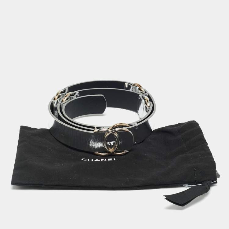 Pre Owned Chanel CC 85 CM Buckle Belt Silver Leather