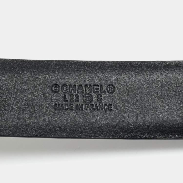 Pre Owned Chanel CC Crystal Embellished 80 CM Buckle Belt Black Leather