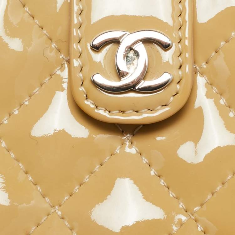 Pre Owned Chanel O-Phone Holder Beige Quilted Patent Leather