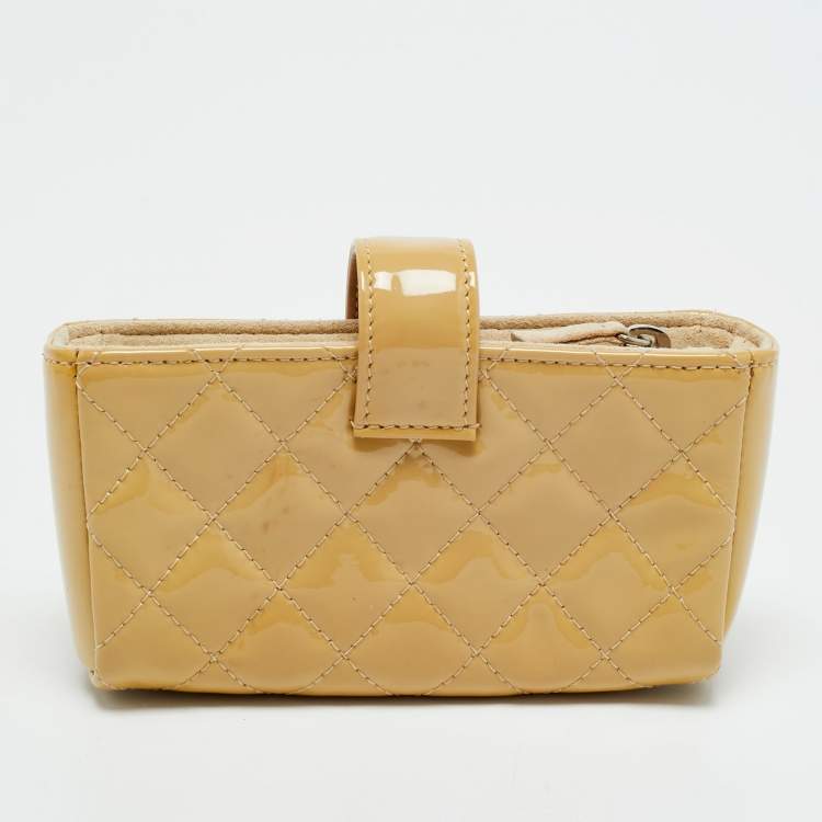 Pre Owned Chanel O-Phone Holder Beige Quilted Patent Leather