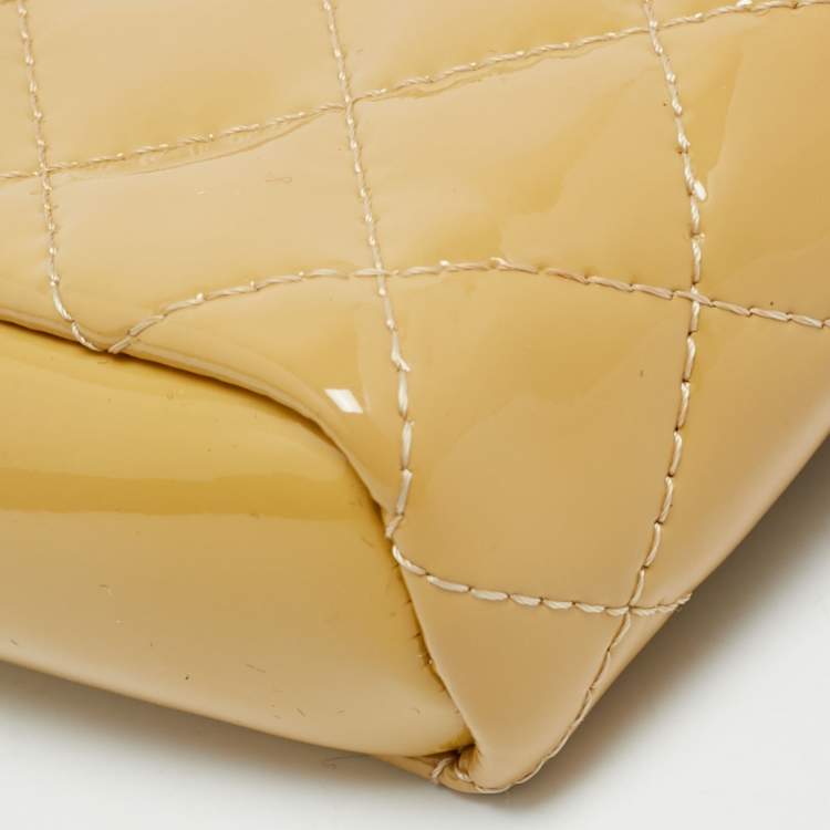 Pre Owned Chanel O-Phone Holder Beige Quilted Patent Leather