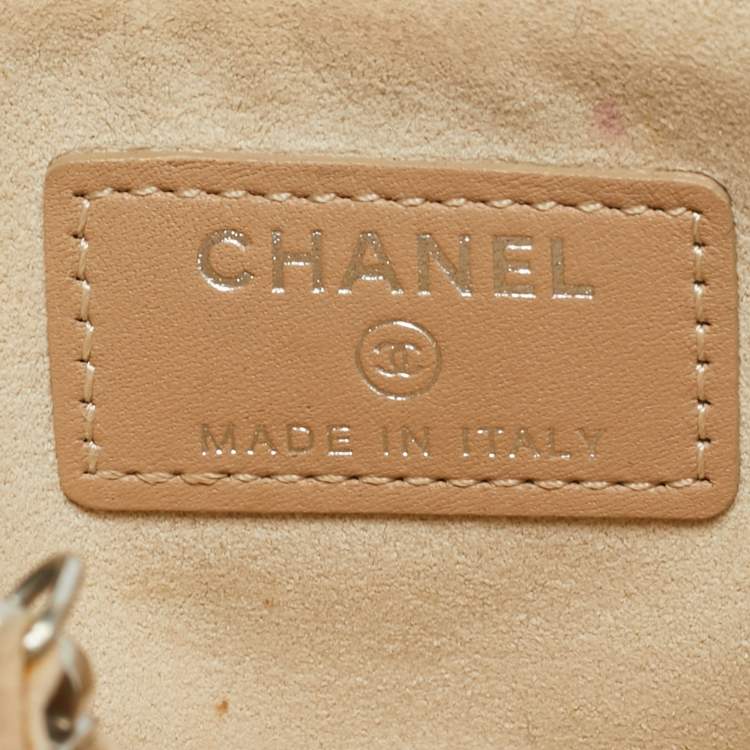 Pre Owned Chanel O-Phone Holder Beige Quilted Patent Leather