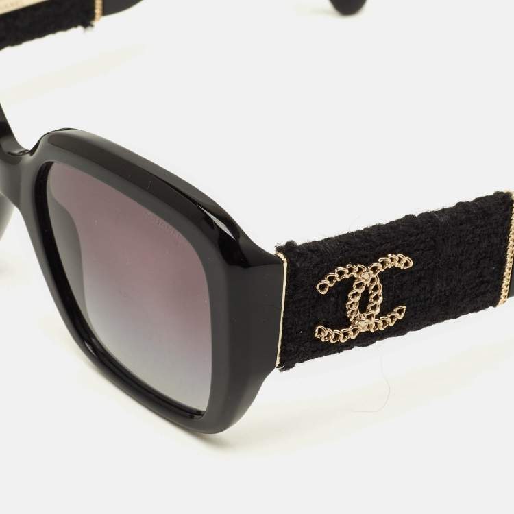 Pre Owned Chanel Black Gradient CC Tweed 5512 Frame Square Sunglasses