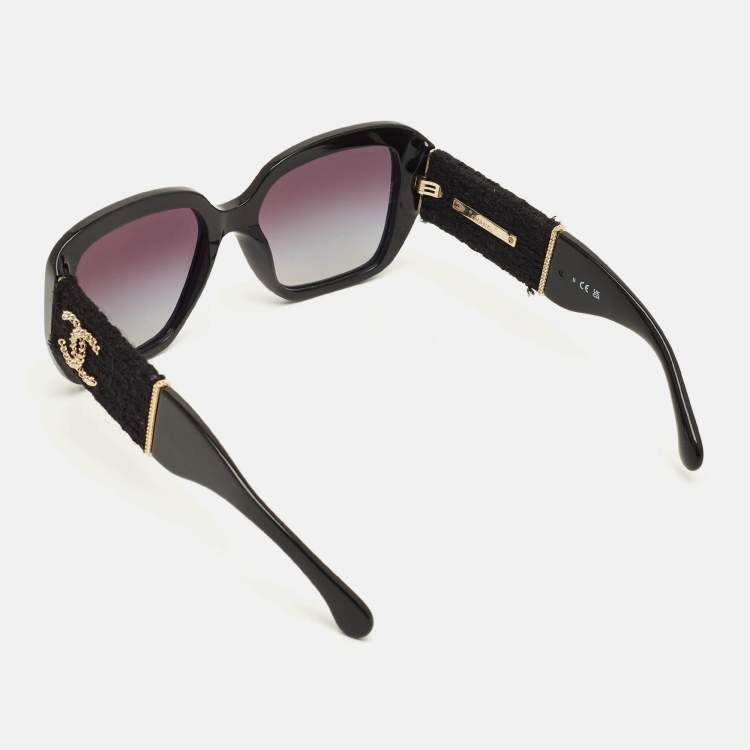 Pre Owned Chanel Black Gradient CC Tweed 5512 Frame Square Sunglasses