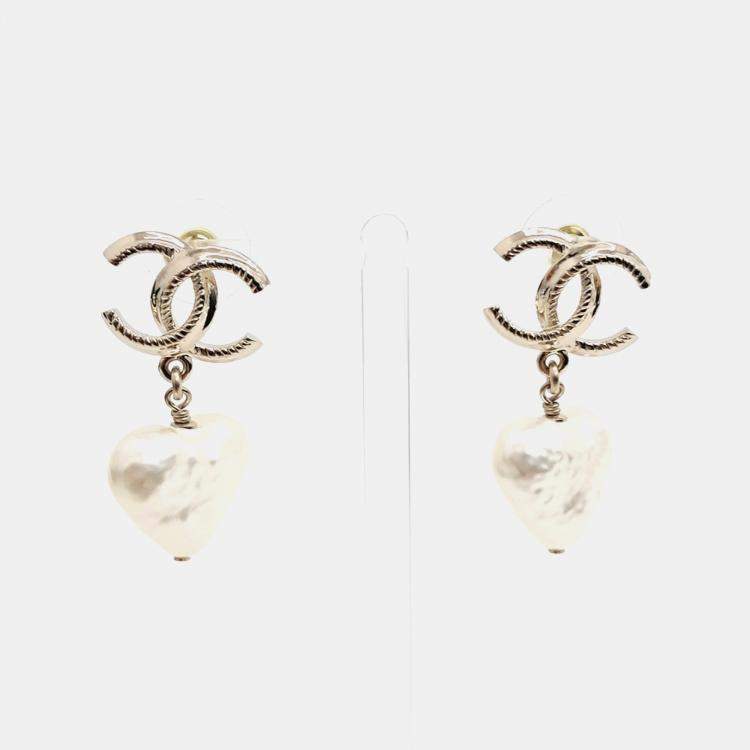 Pre Owned Chanel pearl logo earrings