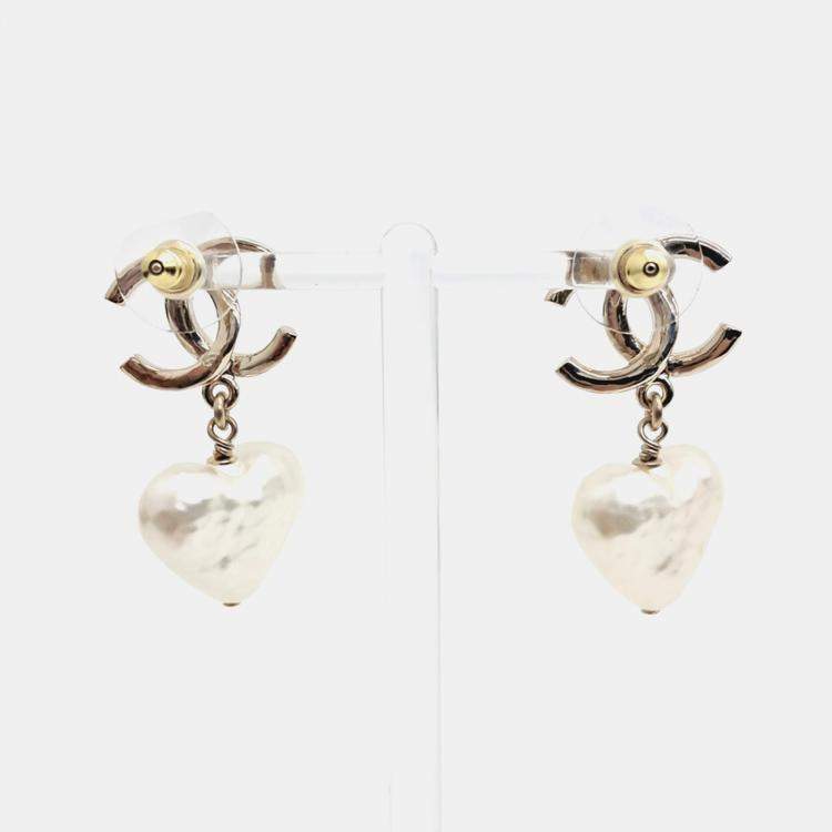 Pre Owned Chanel pearl logo earrings