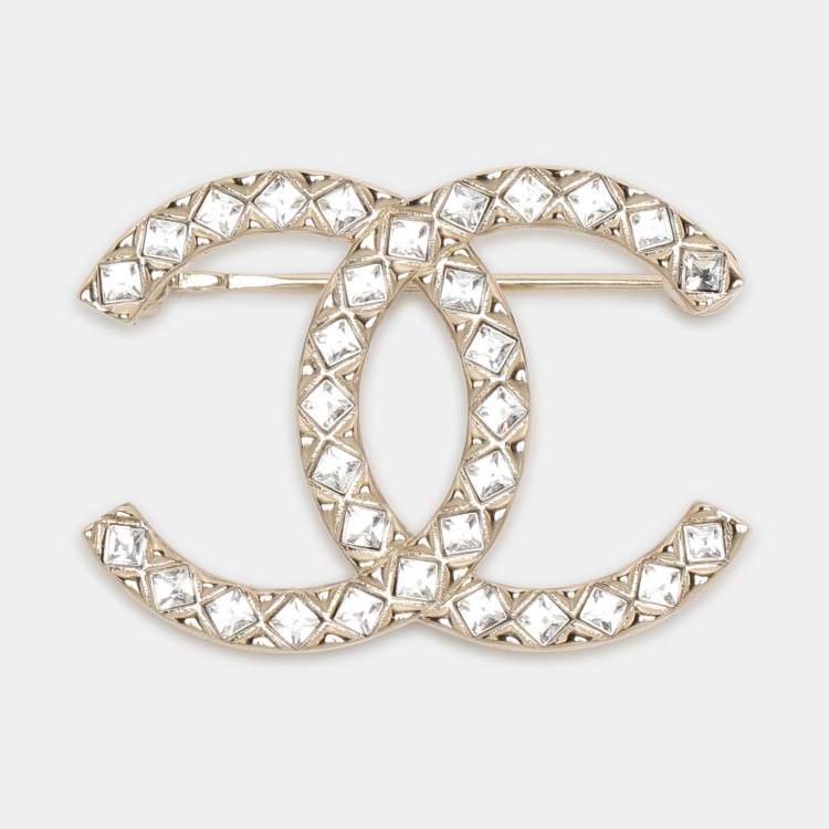 Pre Owned Chanel CC Crystal Gold Tone Brooch