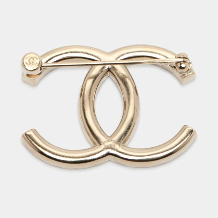 Pre Owned Chanel CC Crystal Gold Tone Brooch