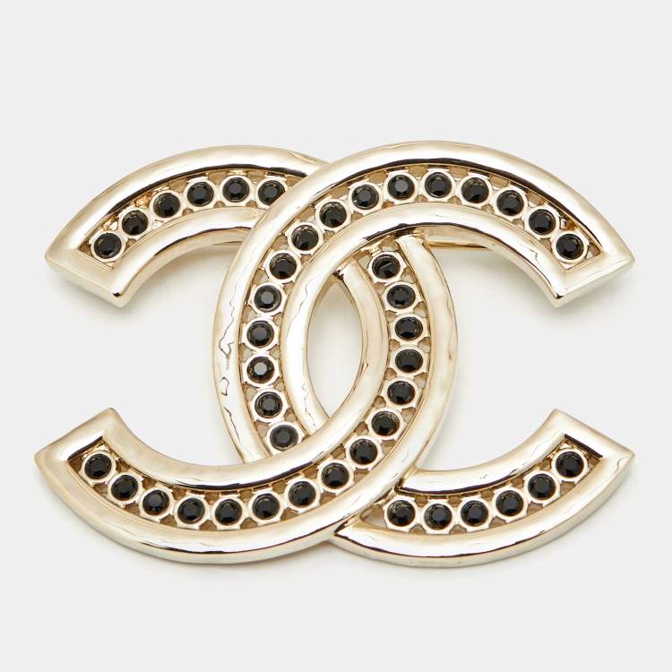 Pre Owned Chanel CC Crystals Gold Tone Brooch