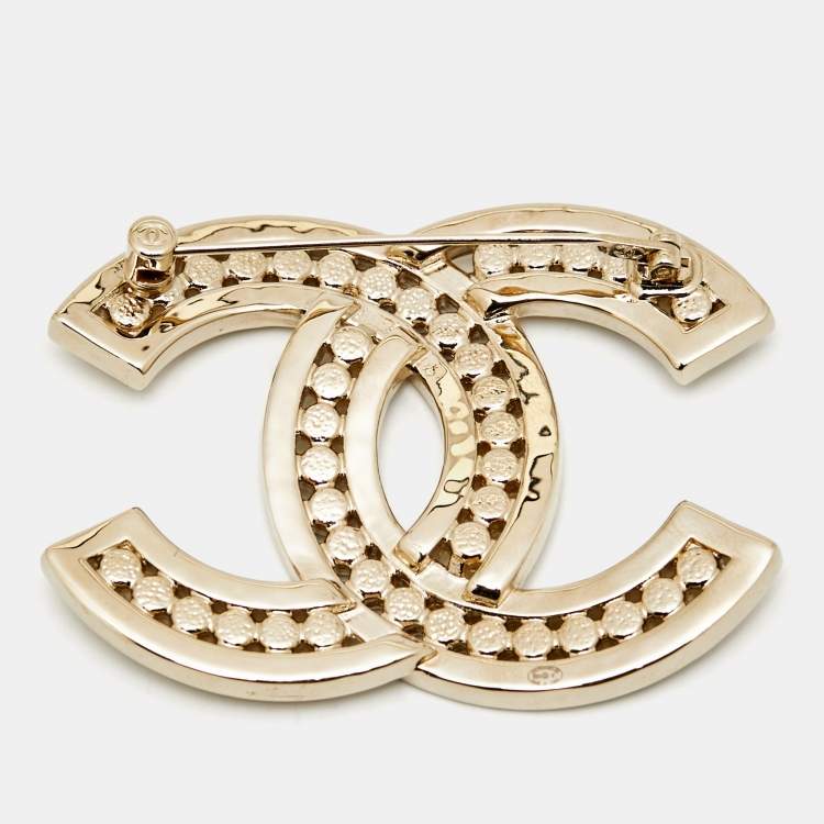 Pre Owned Chanel CC Crystals Gold Tone Brooch