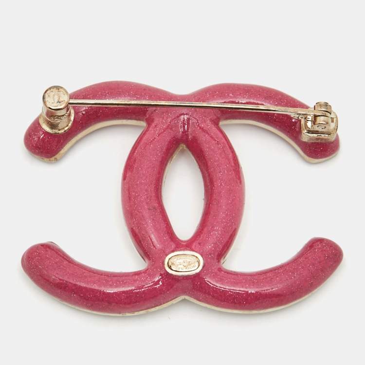 Pre Owned Chanel CC Crystals Enamel Gold Tone Brooch