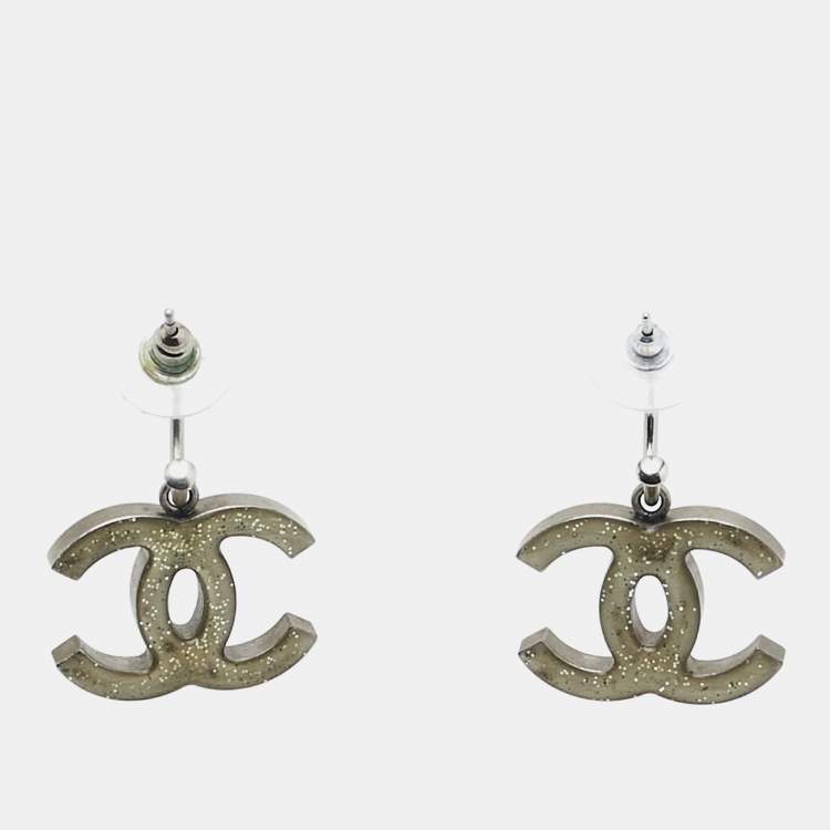 Pre Owned Chanel CC Crystals Enamel Two Tone Earrings