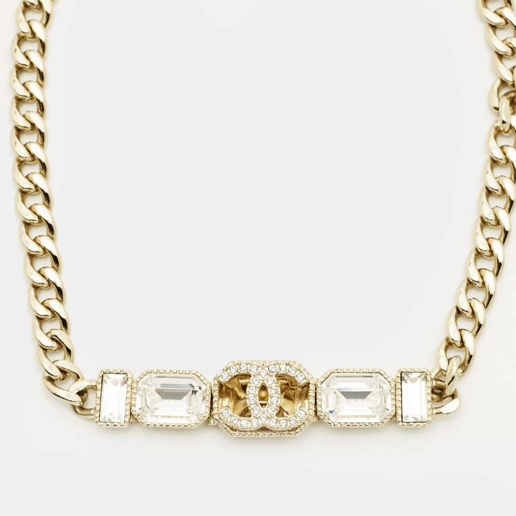 مملوكة مسبقًا Chanel CC Crystals Gold Tone Necklace