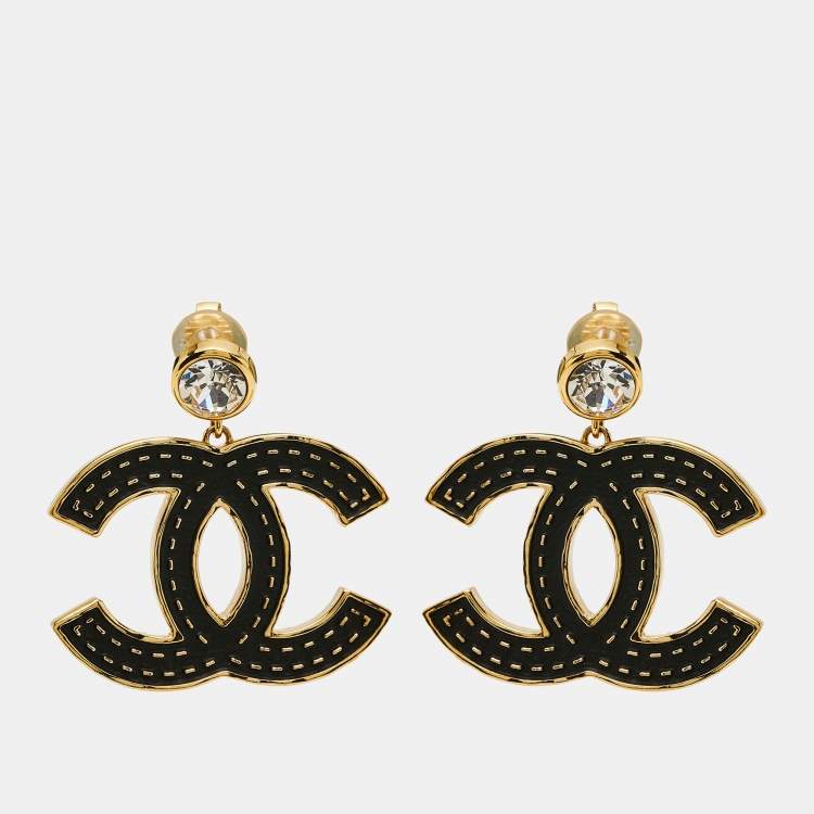 مملوكة مسبقًا Chanel CC Enamel Crystals Gold Tone Earrings