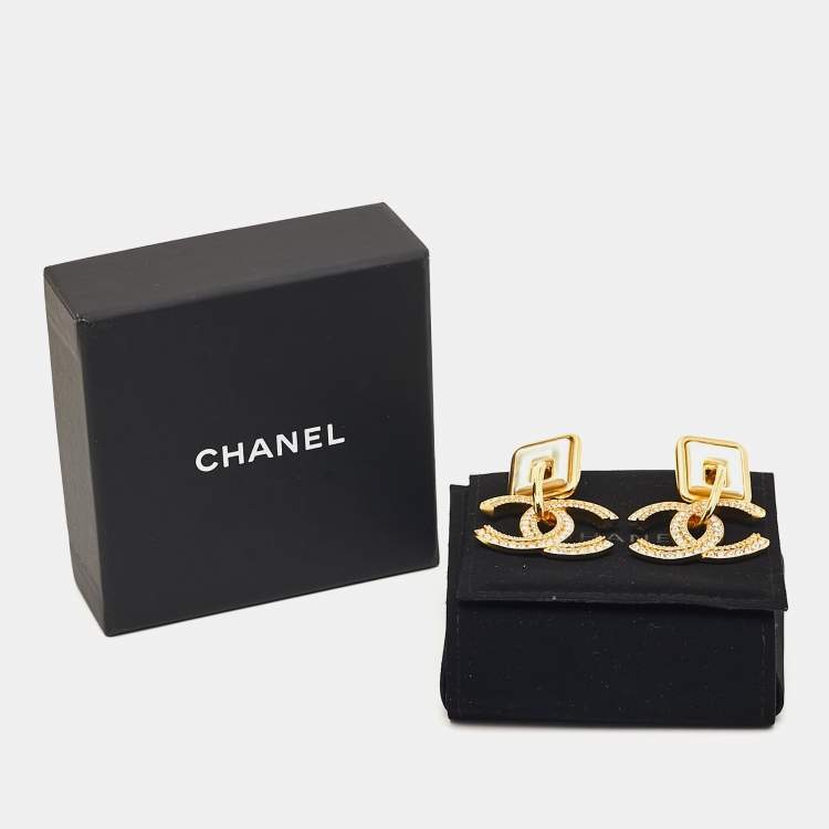 Pre Owned Chanel CC Resin Crystals Gold Tone Earrings