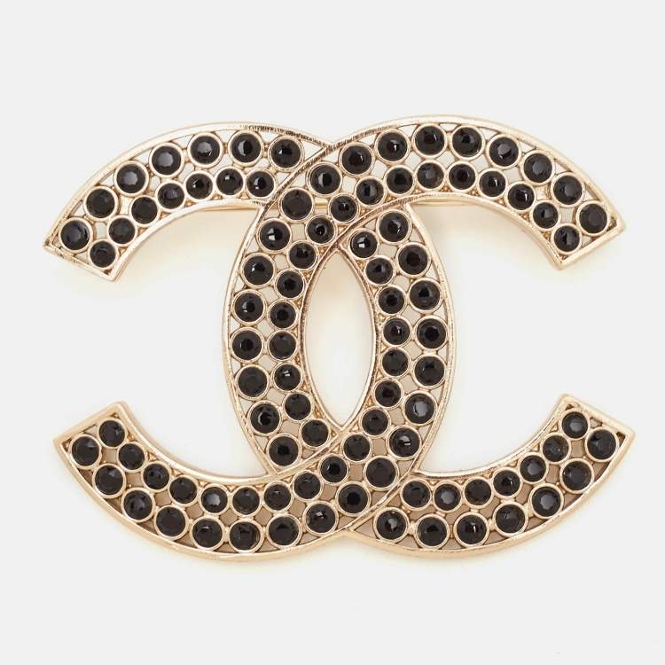 Pre Owned Chanel CC Rhinstone Gold Tone Pin Brooch 