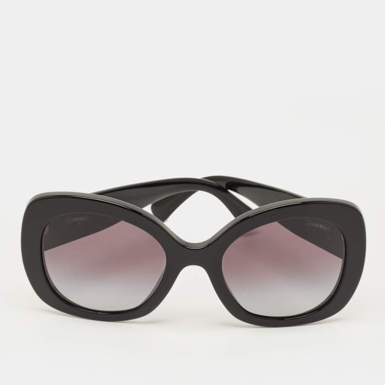 Pre Owned Chanel Black Gradient 71414 Crystal Logo Oversized Sunglasses