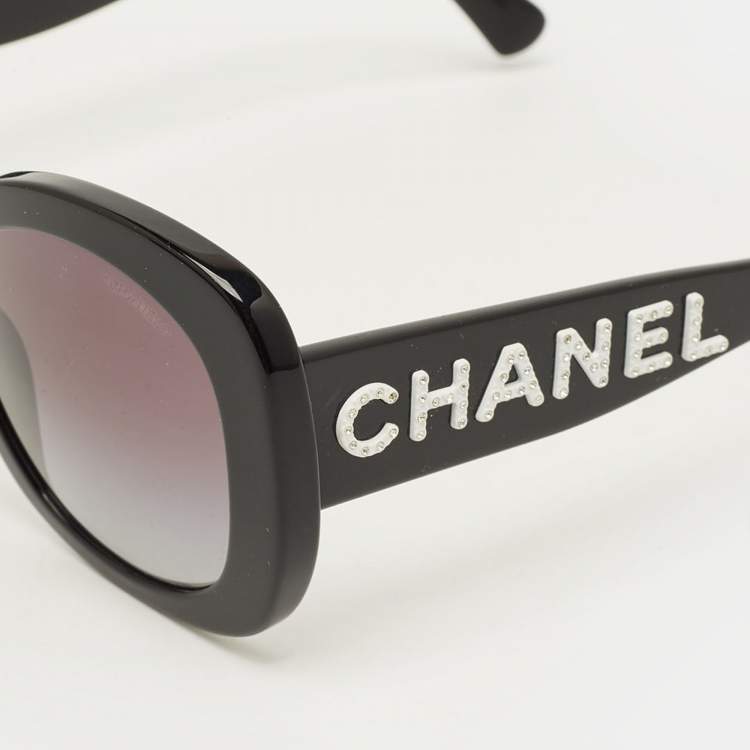 Pre Owned Chanel Black Gradient 71414 Crystal Logo Oversized Sunglasses