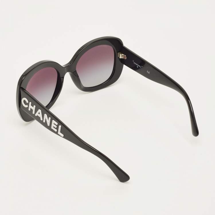 Pre Owned Chanel Black Gradient 71414 Crystal Logo Oversized Sunglasses