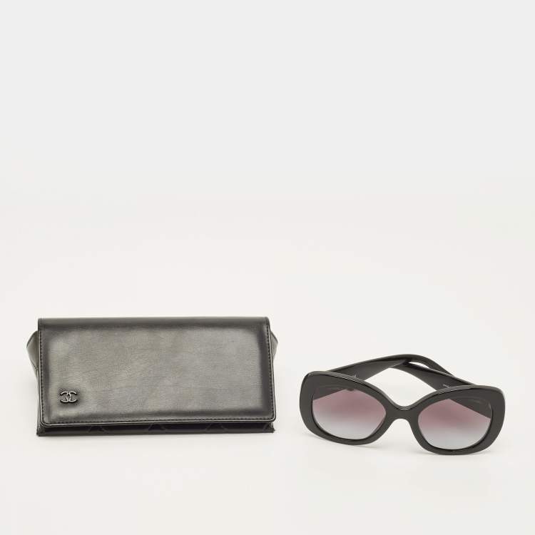 Pre Owned Chanel Black Gradient 71414 Crystal Logo Oversized Sunglasses