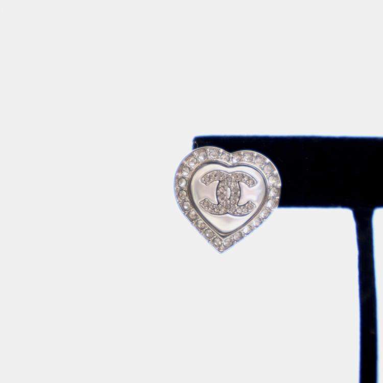 Pre Owned Chanel Crystal CC Heart Earrings