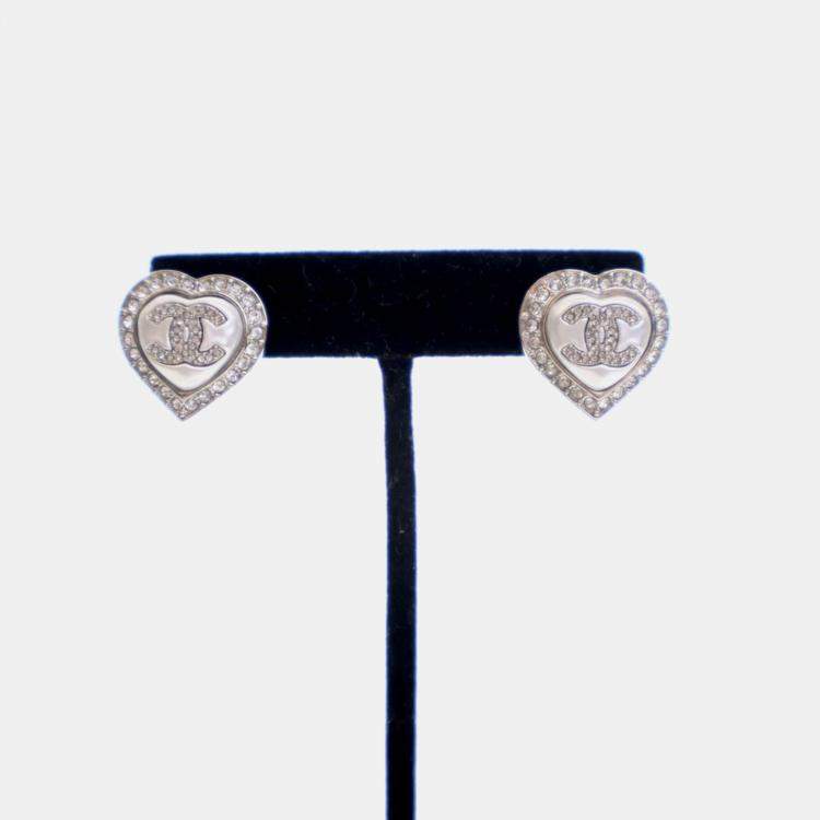 Pre Owned Chanel Crystal CC Heart Earrings
