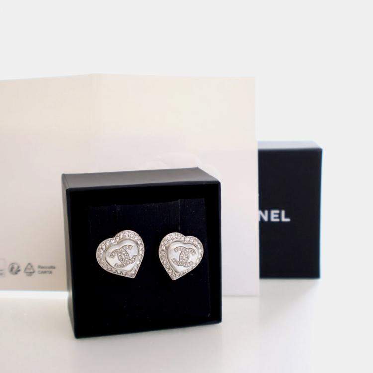 Pre Owned Chanel Crystal CC Heart Earrings