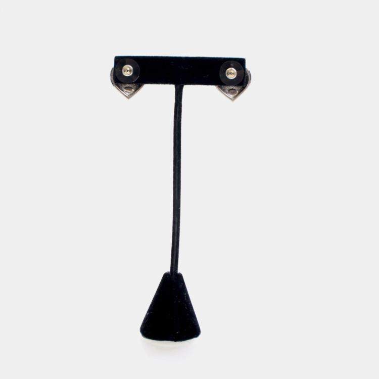 Pre Owned Chanel Crystal CC Heart Earrings