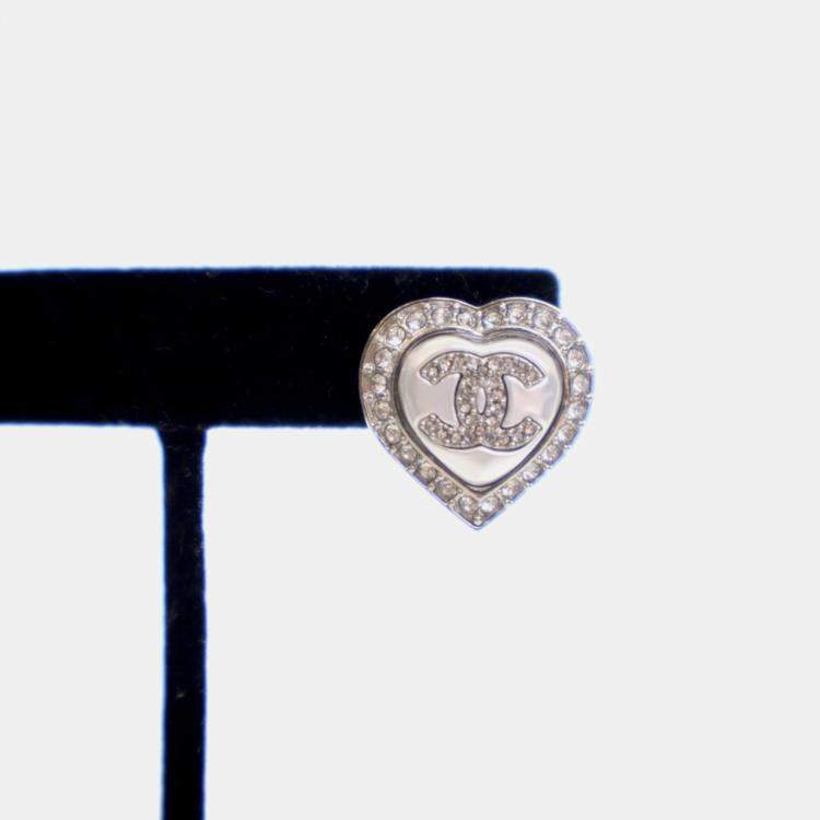 Pre Owned Chanel Crystal CC Heart Earrings