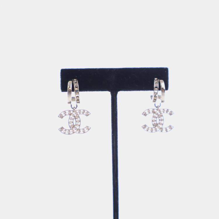 Pre Owned Chanel Crystal CC Drop Earrings